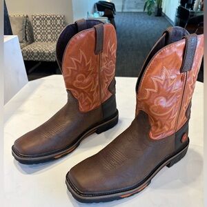 New Unworn Justin Boots WK4944 Brown and Orange Cowboy Work Boots